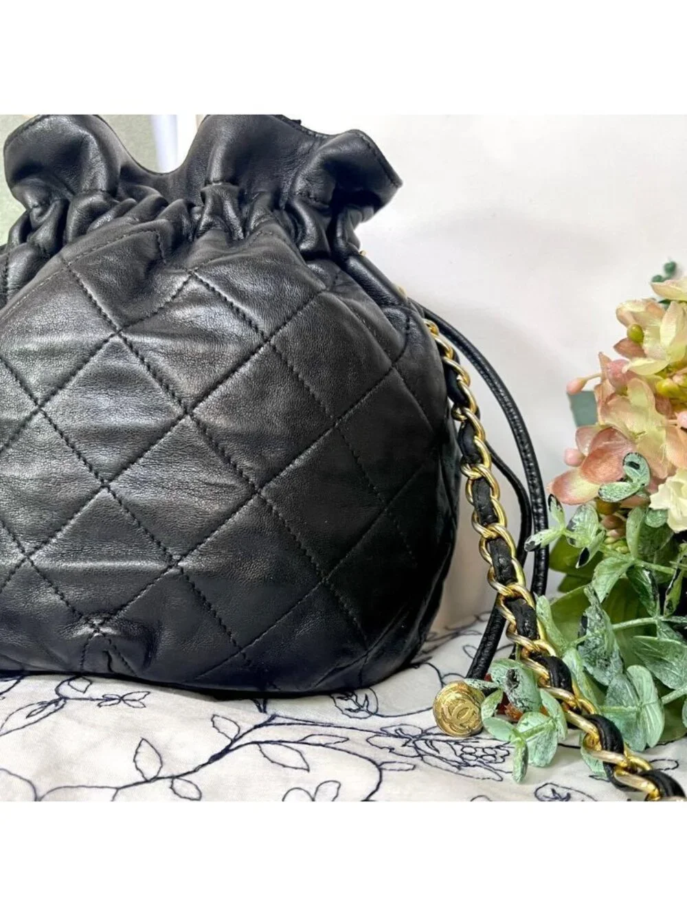 Chanel Quilted Drawstring Vintage Shoulder Bag